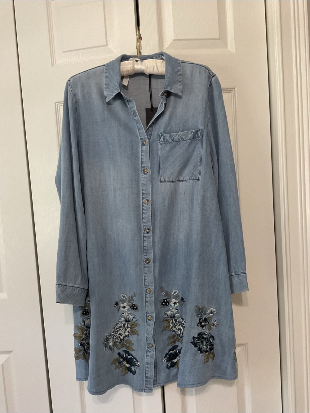 DRIFTWOOD Light Blue Embroidered Chambray Shirt Dress